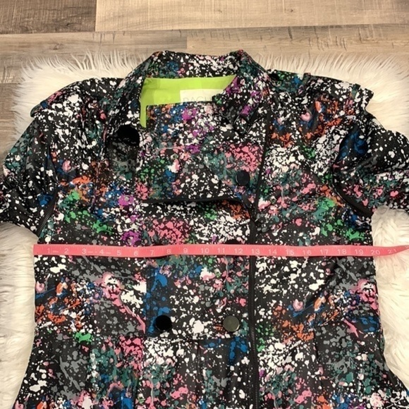Rachel Roy double breasted zip pleated trench coat splatter print M - Picture 9 of 11